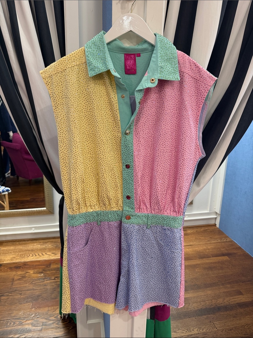 QUEEN OF SPARKLES Pastel Colorblock Romper - Mint, Pink, Yellow, Lavender